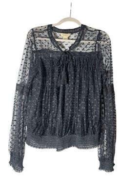 Denim & Supply Ralph Lauren Black Sheer Polka Dot Tie-Front Blouse